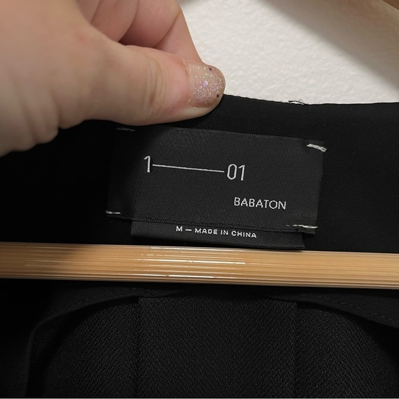 BABATON Aritzia Black V Neck Tie Waist Midi Dress With Dramatic Side Slits Sz M - Picture 3 of 9